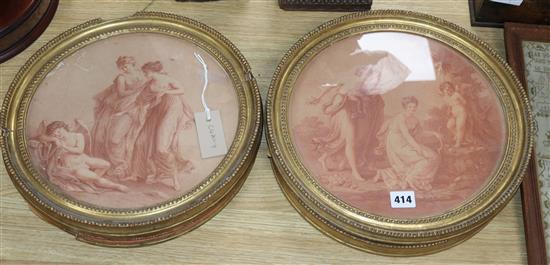 A set of four sepia prints of classical studies, 28cm